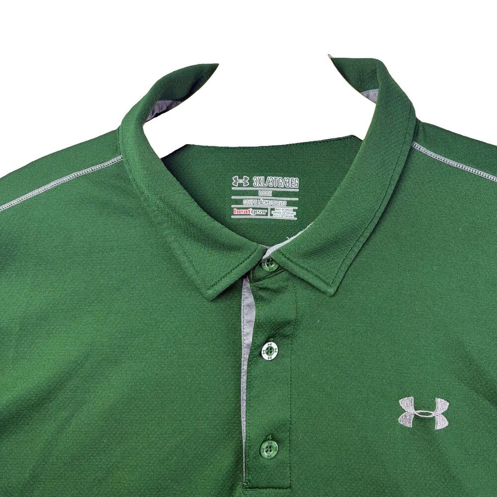 Under Armour Heatgear Polo Shirt Mens 3XL Green Short Sleeve Stretch Golf Preppy